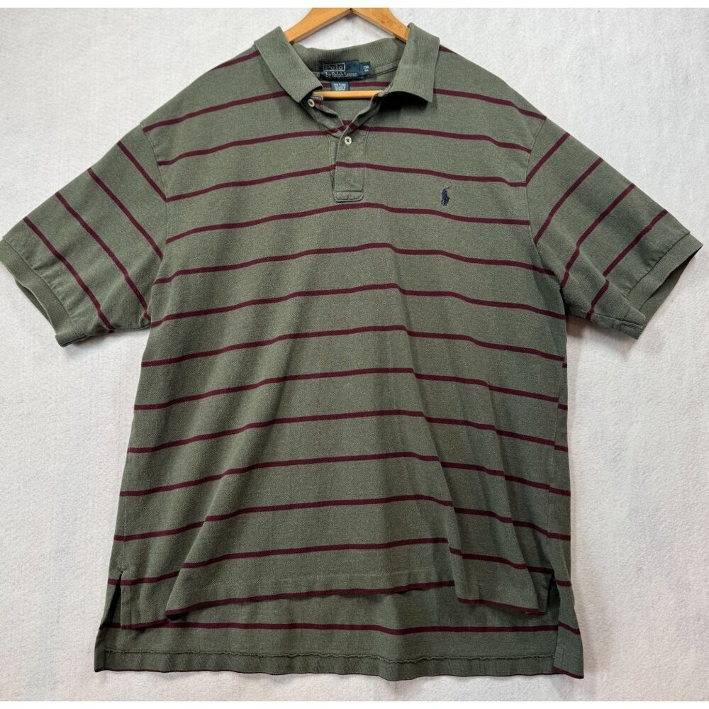 Polo by Ralph Lauren Short Sleeved Polo Shirt Olive Green Striped Men's 2XB Big